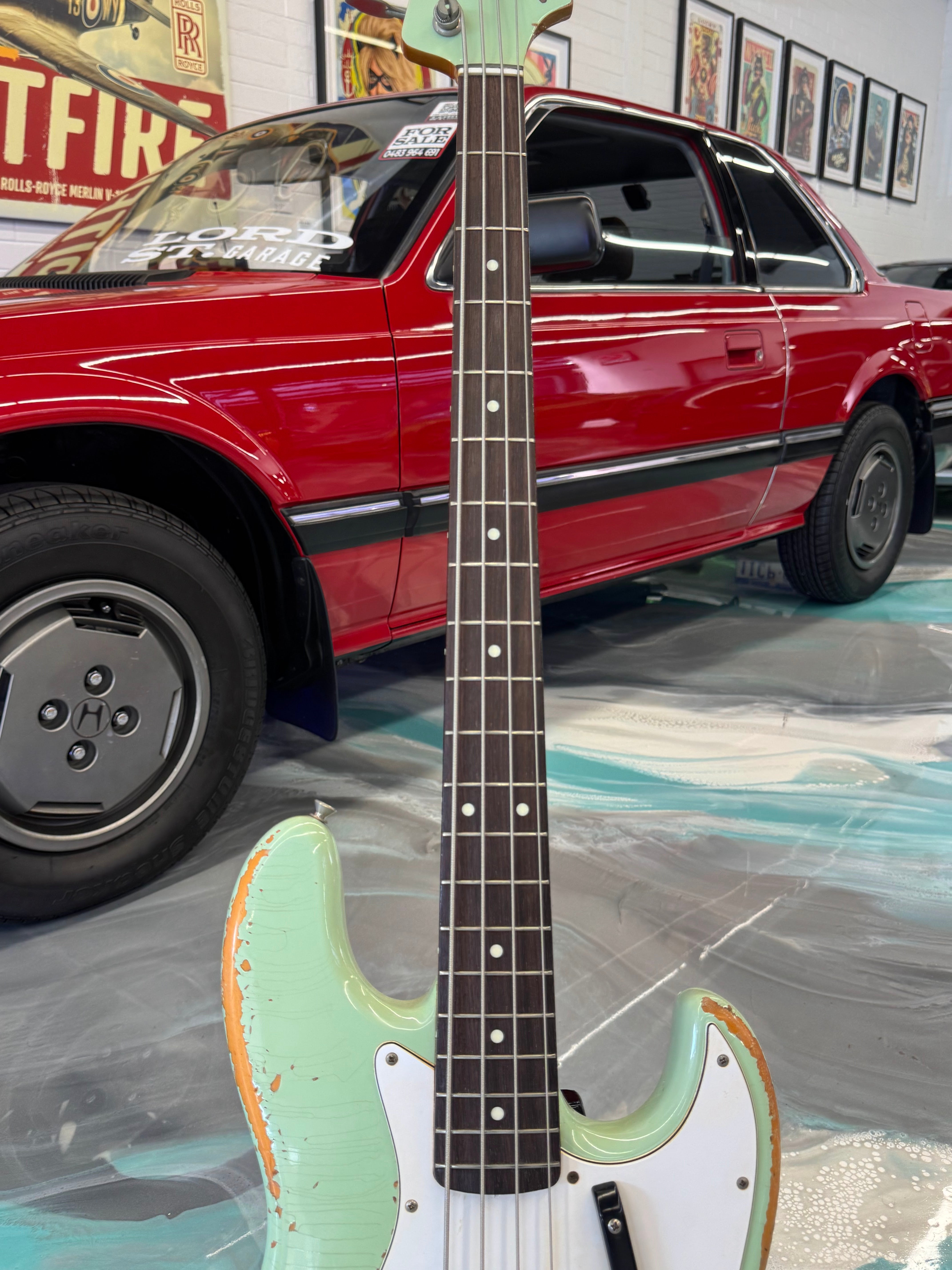 REISSUE 1963 Fender Jazz w/Custom Paint Relic in Sea Foam Green w/matching Headstock